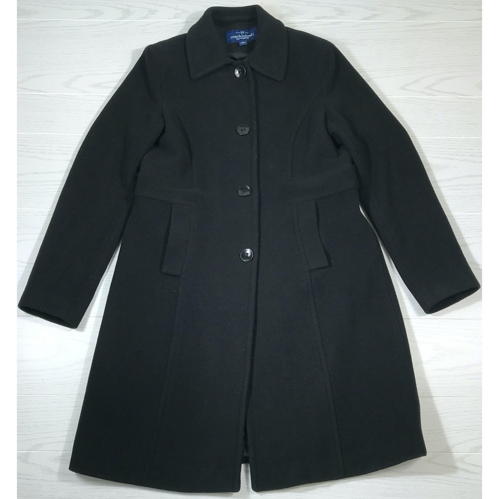 Mackintosh New England Wool Blend Trench Coat Women Medium Black Button Up Lined